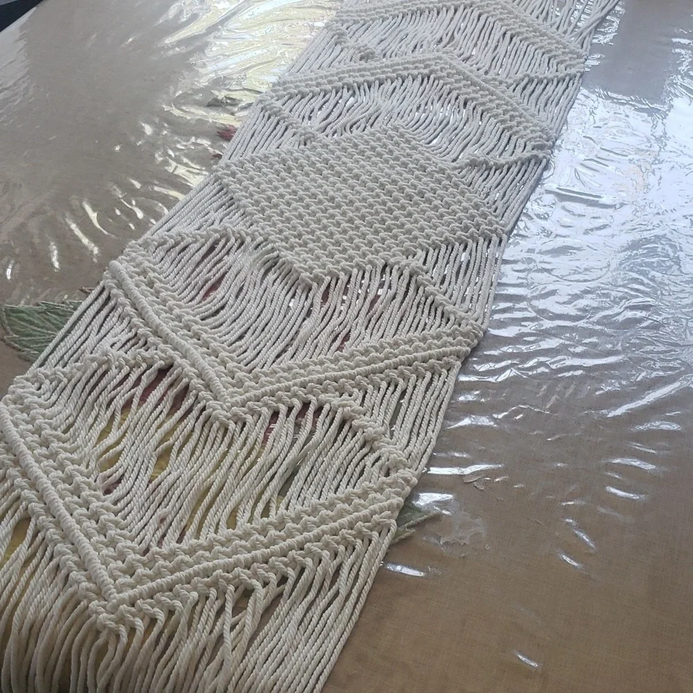 Macramé Boho White Runner Table New